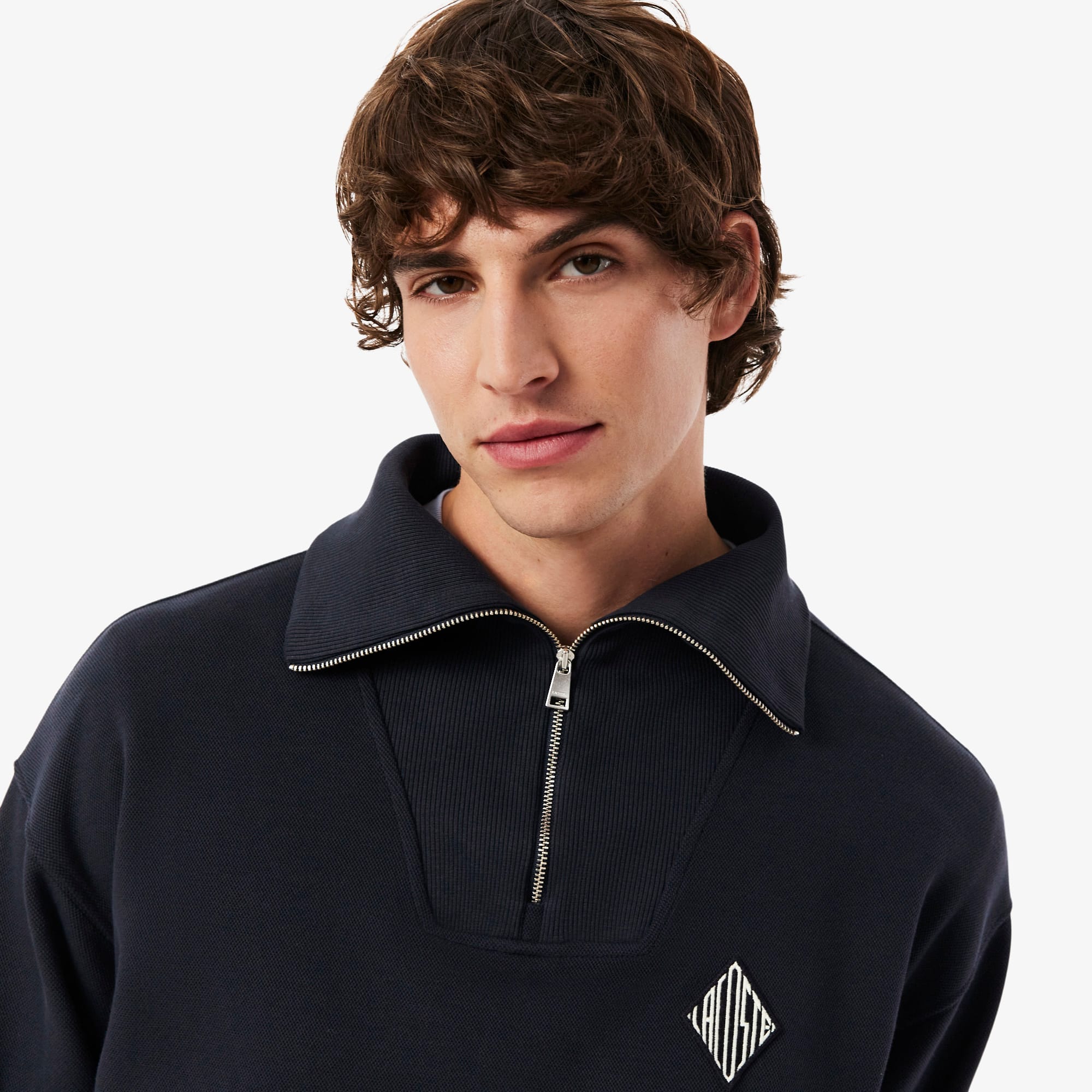 Loose Fit Zipped Neck Piqué Sweatshirt - Sweaters & Sweatshirts