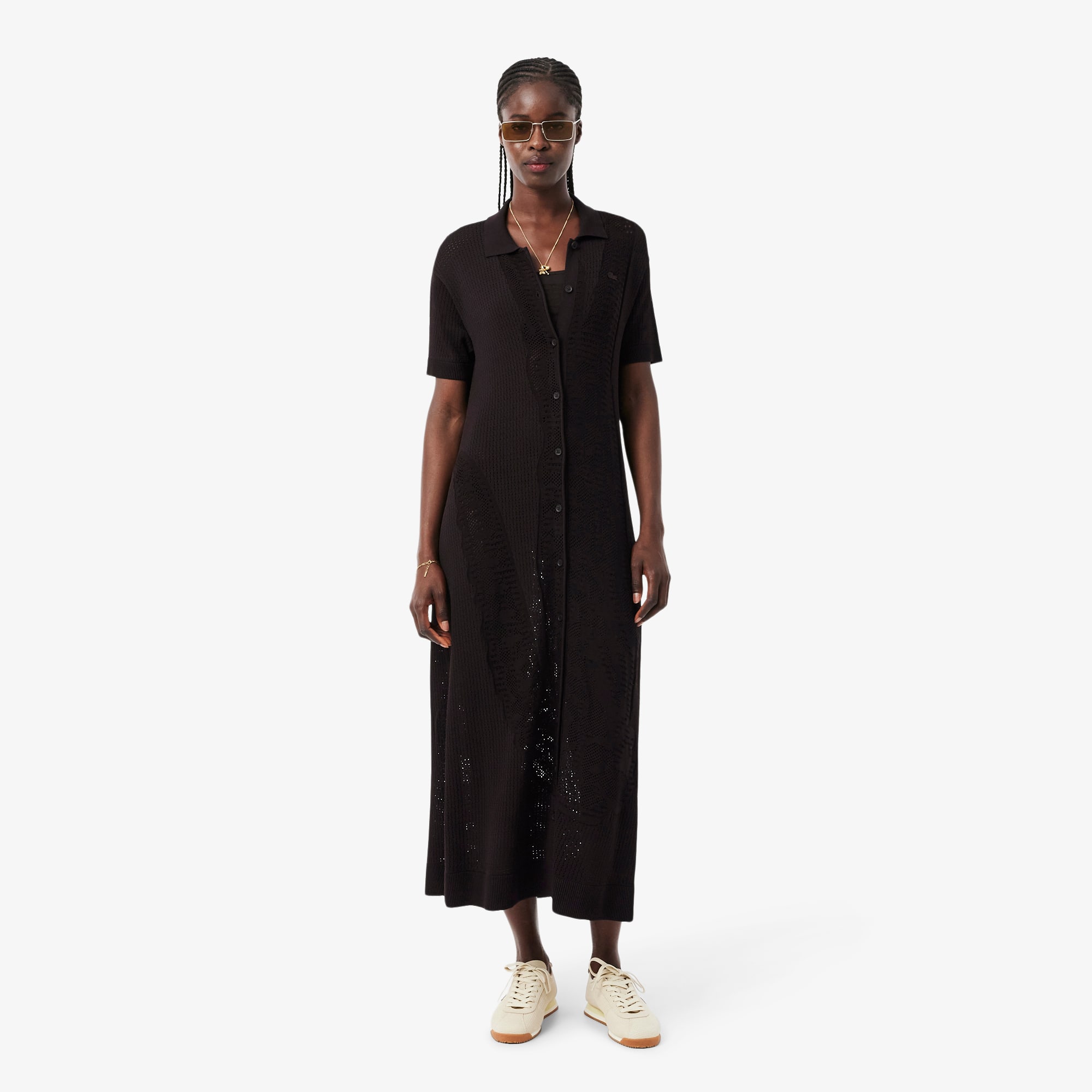 Lacoste Crochet Polo Dress - 38 In Black
