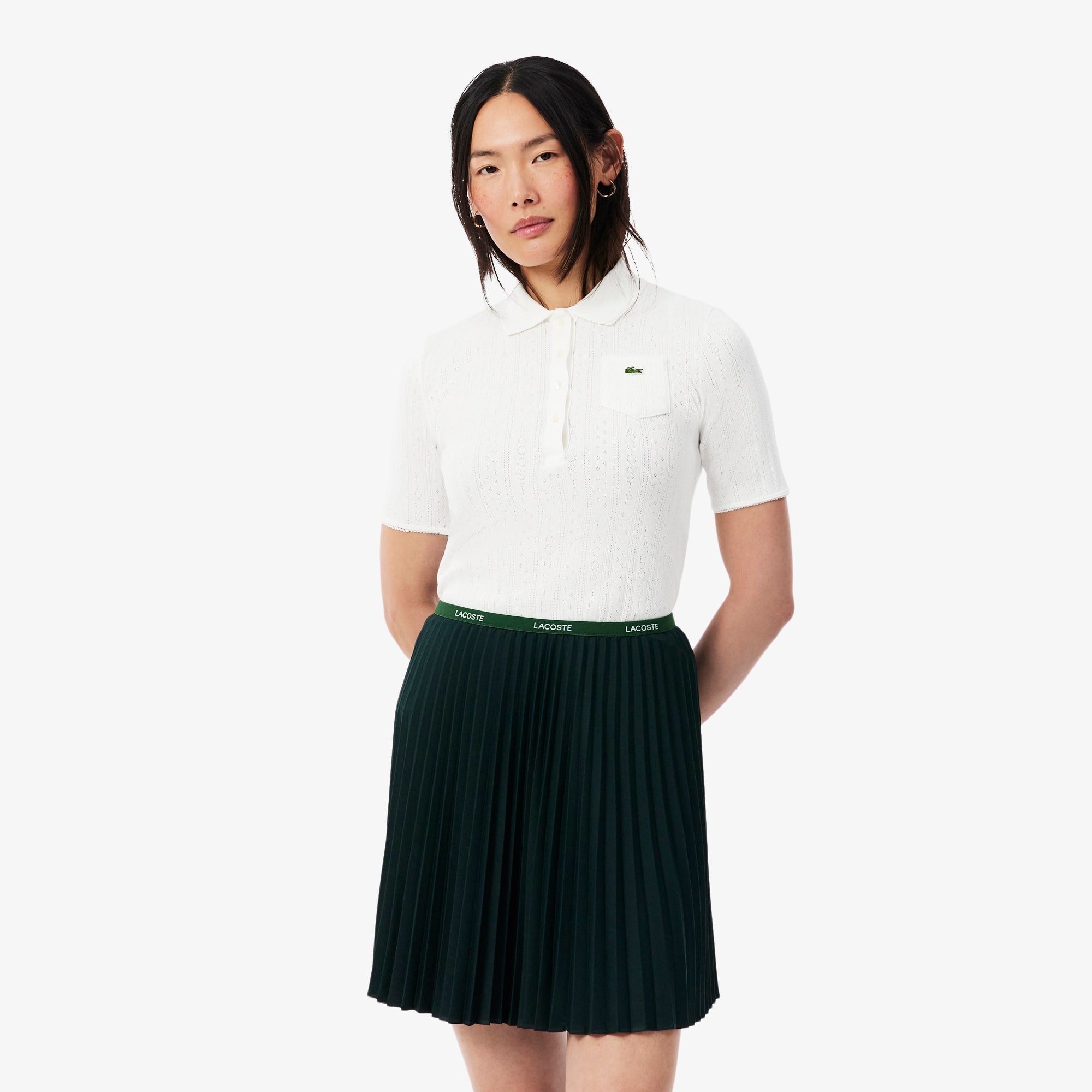 Lacoste Slim Fit Pointelle Knit Polo Shirt - L (40) In White