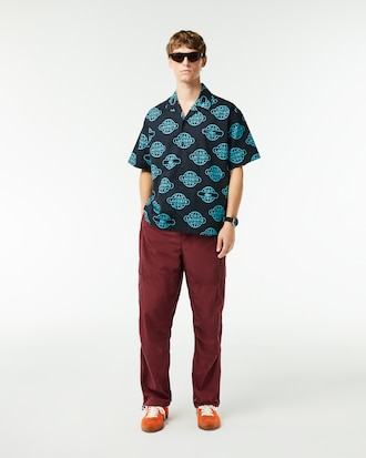 Men's Globe Print Cotton Twill Shirt