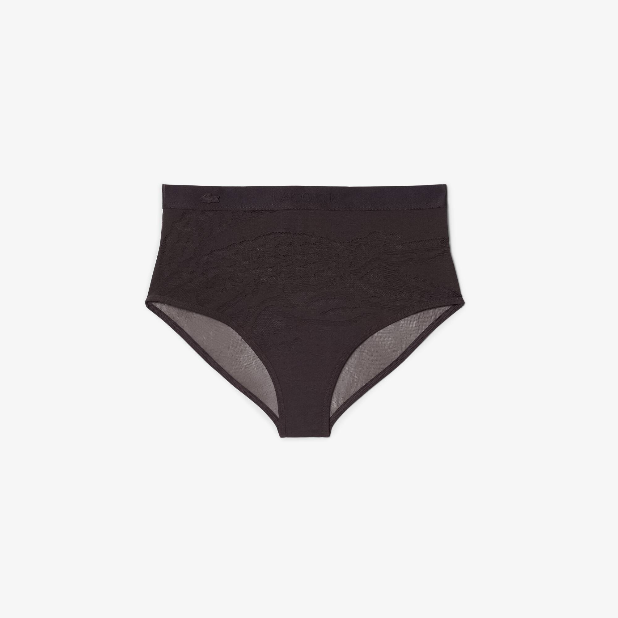 Lacoste High Waist Mesh Briefs In Brown