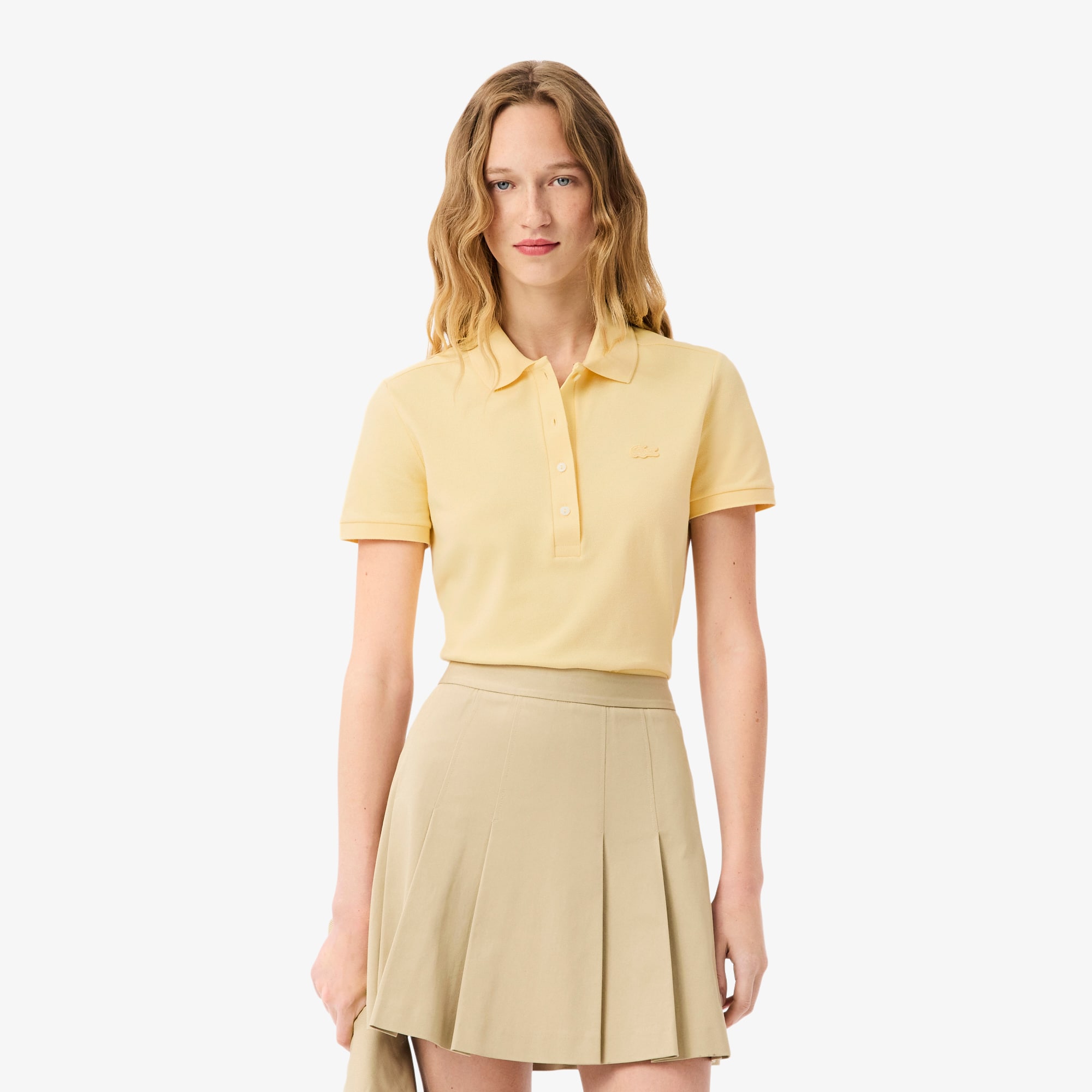 Lacoste Women's L.12.d Slim Fit Stretch Mini Piqué Polo - 38 In Yellow