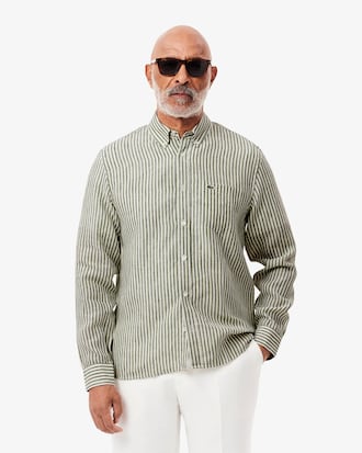 Camisa para hombre regular fit de lino a rayas
