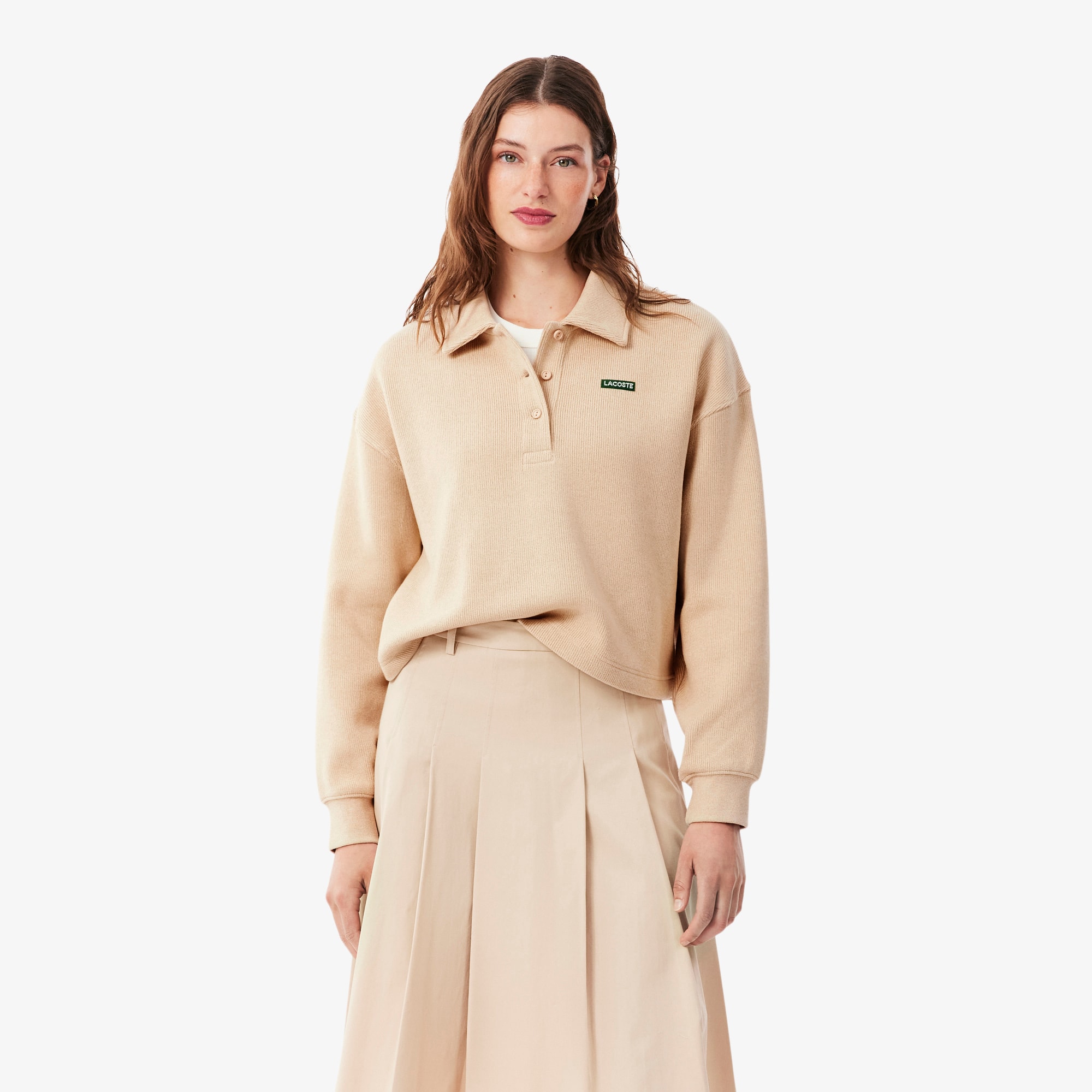 Oversized Ribbed Polo Collar Sweatshirt