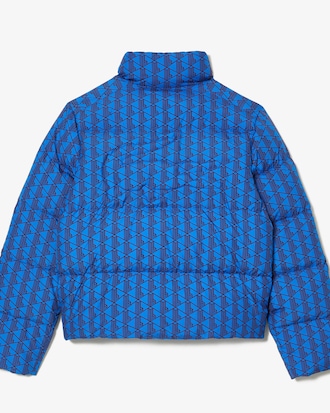 Women's Hooded Monogram Print Puffer Jacket with Puffed Croc