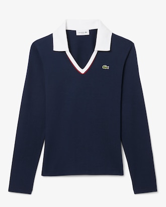 Women's Slim Fit Trim Detail Long Sleeve Polo