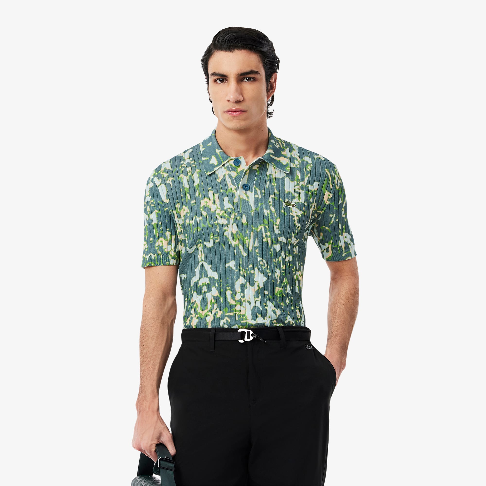 Lacoste Men's Short Sleeve Graphic Print Polo Collar Sweater