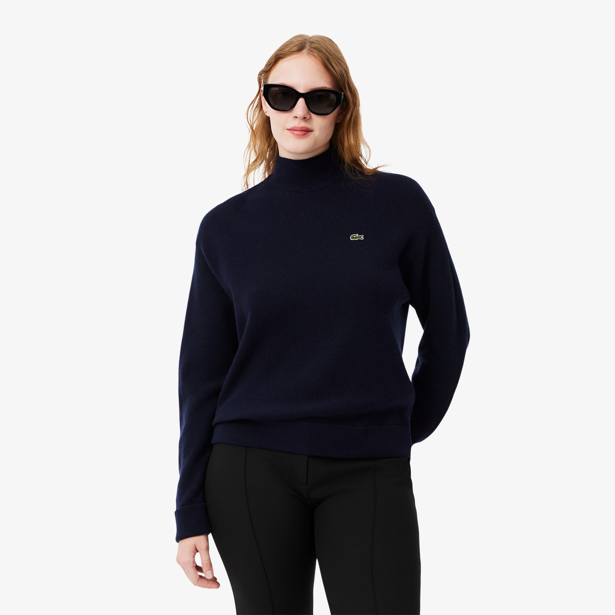 Women's Relaxed Fit Wool High-Neck Sweater - Sweaters