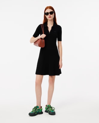 Women's 3D Rib Knit Zip-Up Polo Dress