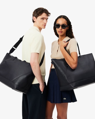 bolsa de fin de semana de cuero de grano Club Lacoste