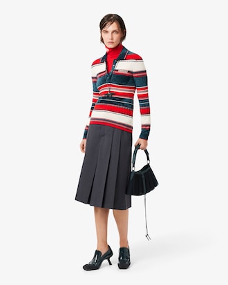 Runway Textured Striped Polo Collar Sweater