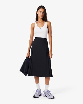 Falda Midi Cruzada De Lana Plisada
