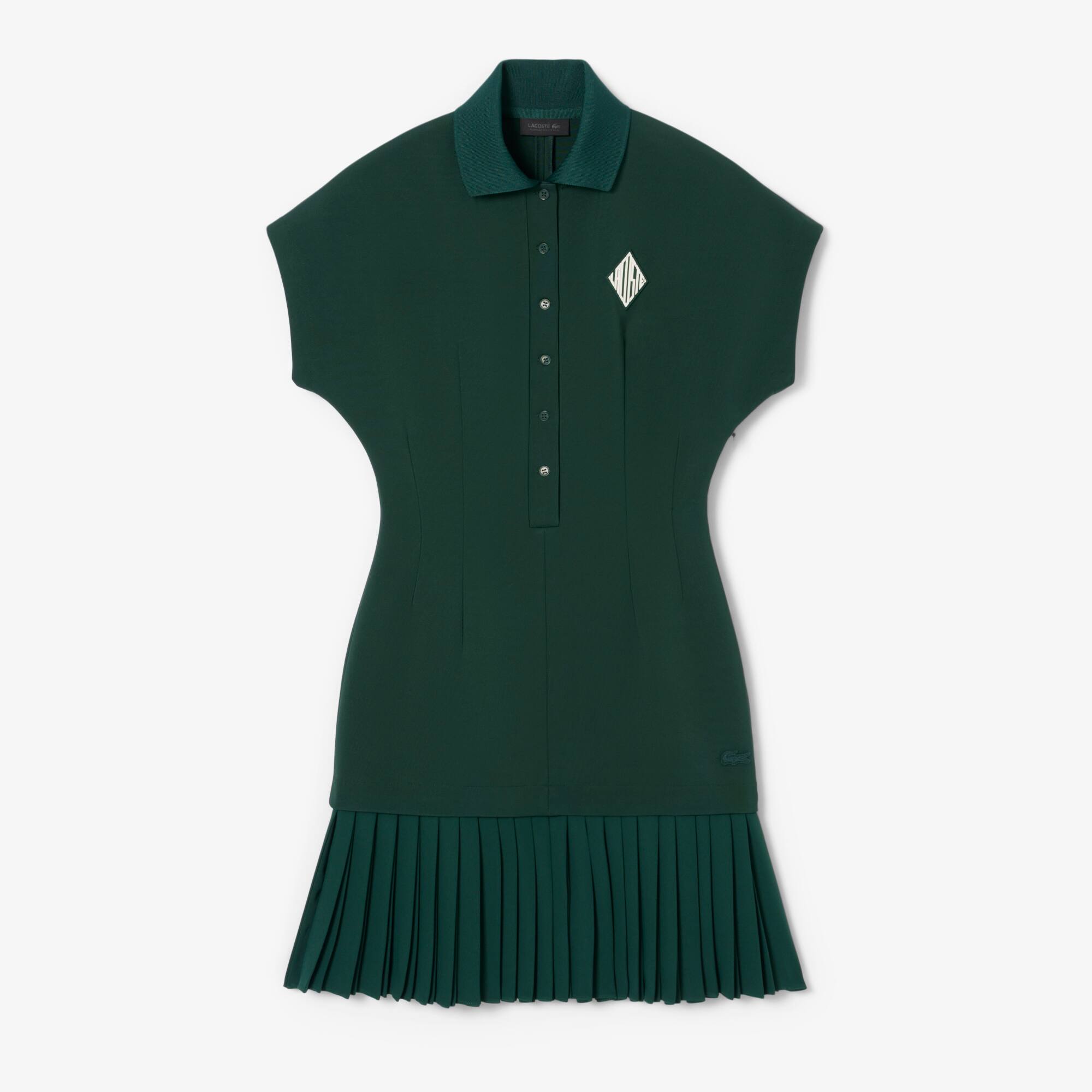【LACOSTE】 ★ Wool Pleats Polo Dress ★ Wool 100% Women's Long Sleeve Ribbed Wool Dress - Dresses - New In