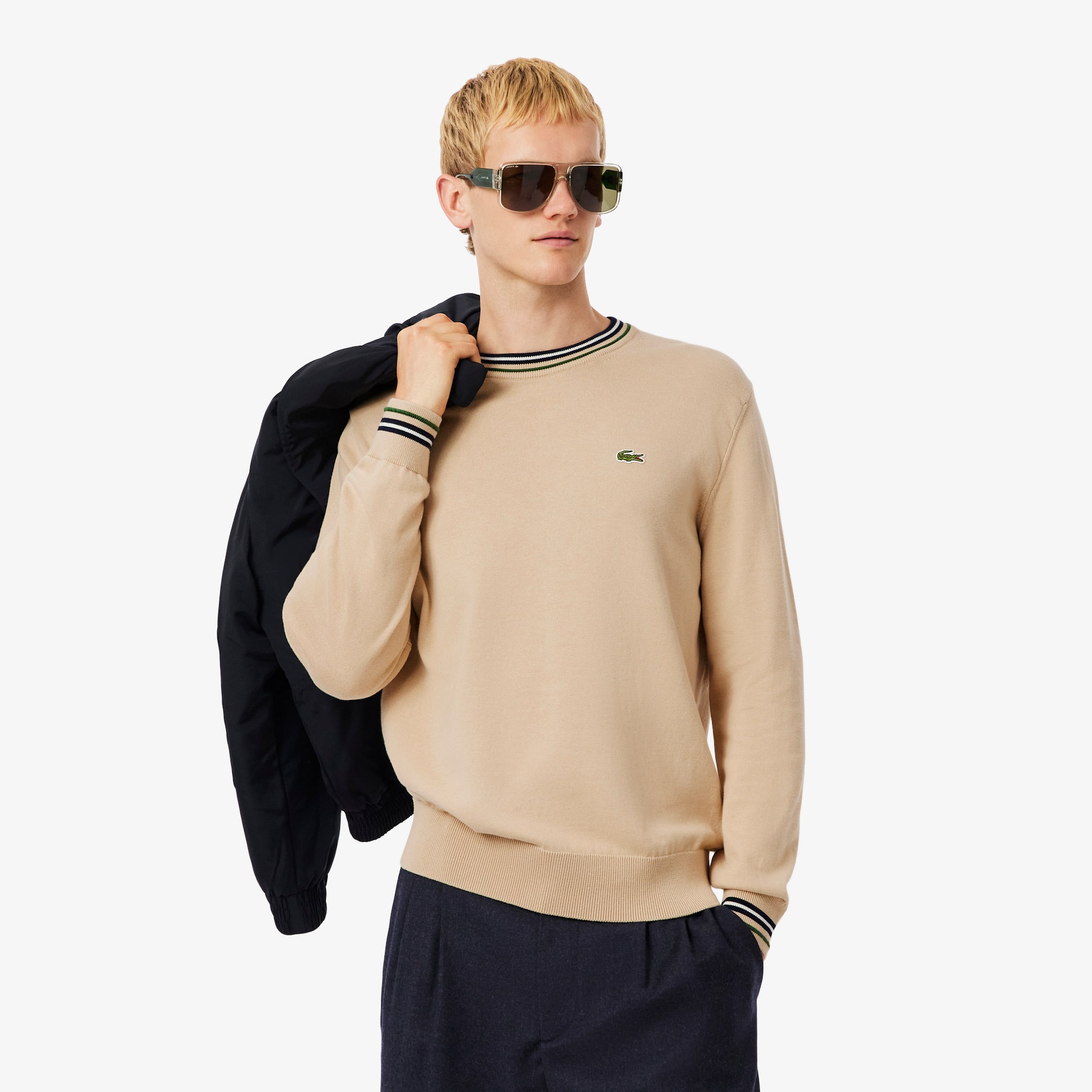 Lacoste Men's Striped Cotton Jersey Sweater - S - 3 In Brown