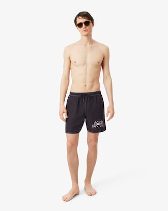 Mid Length Tennis Print Swim Trunks