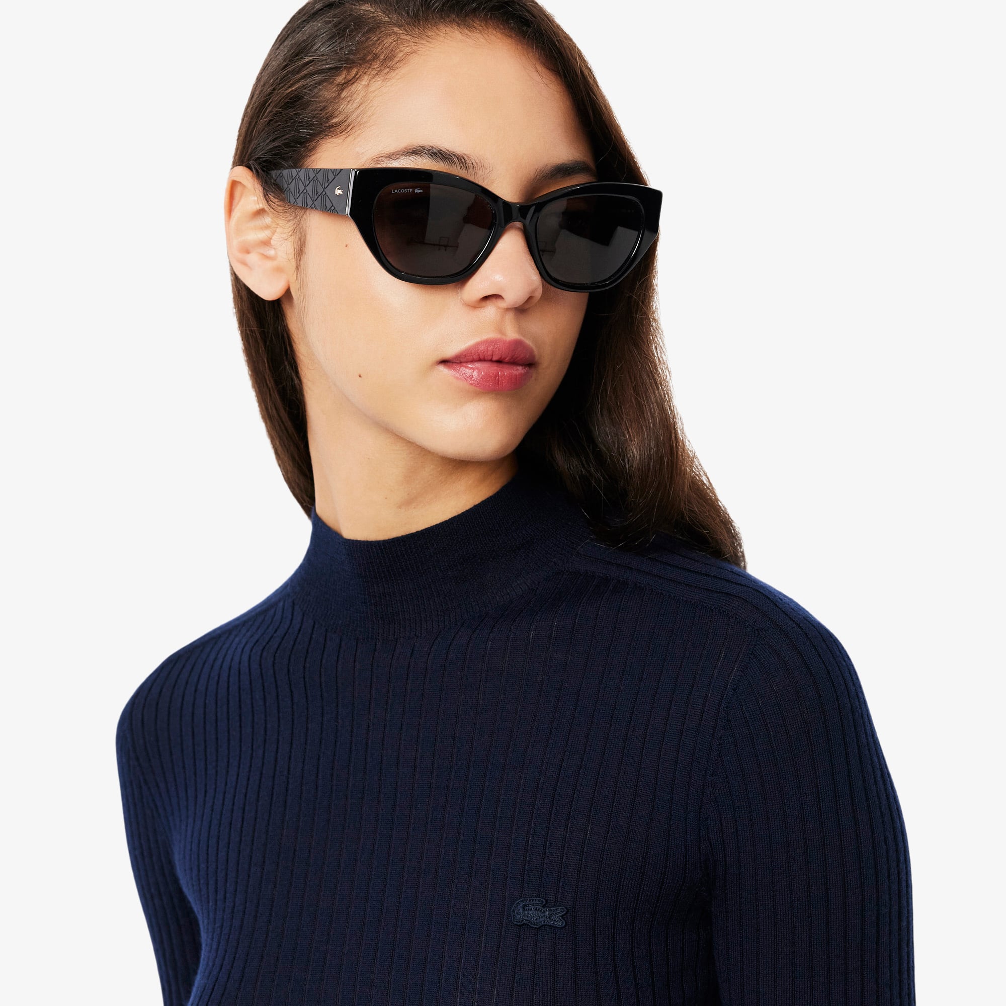 Women's High-Neck Ribbed Knit Merino Wool Sweater