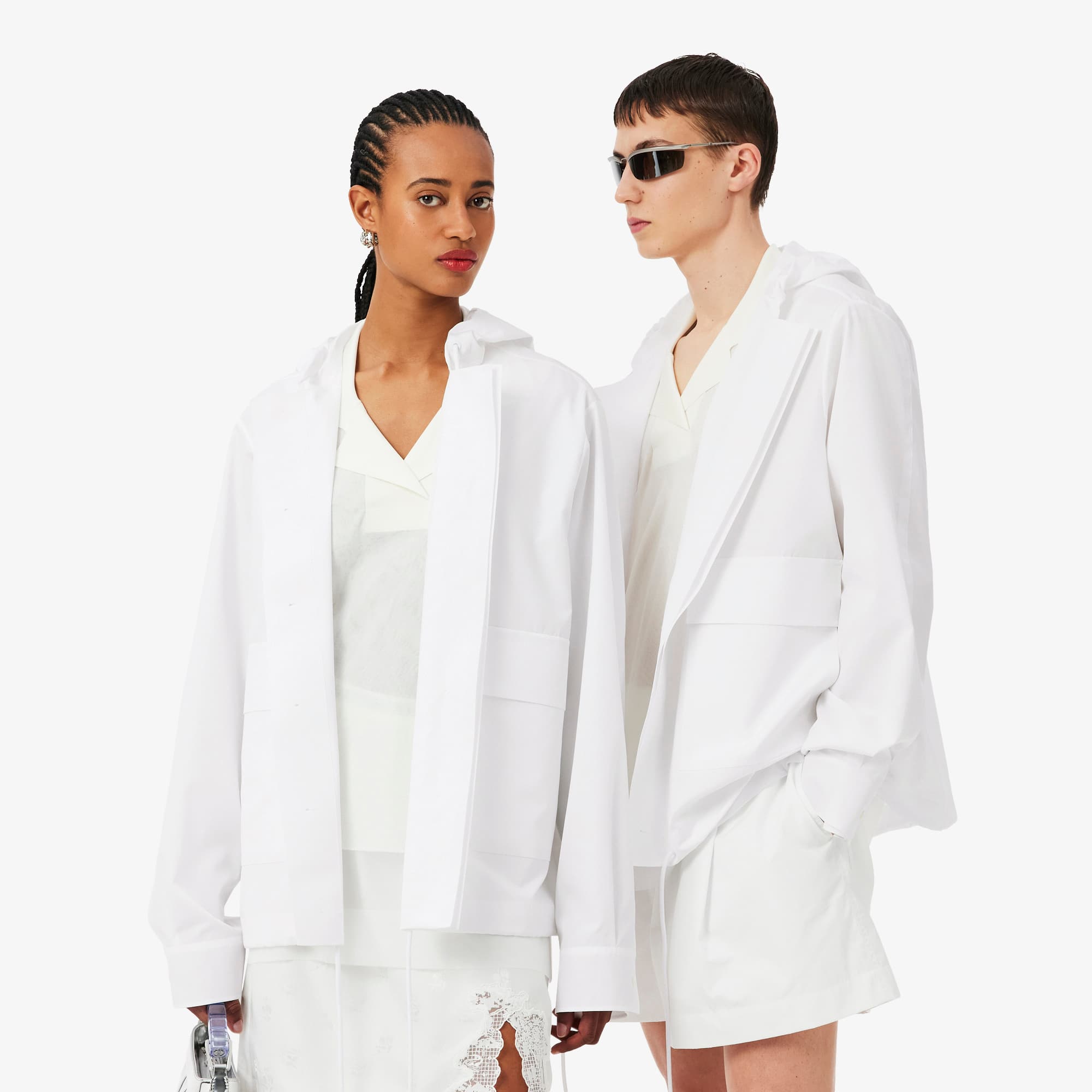 Lacoste Runway Hooded Poplin Jacket - S/m In White