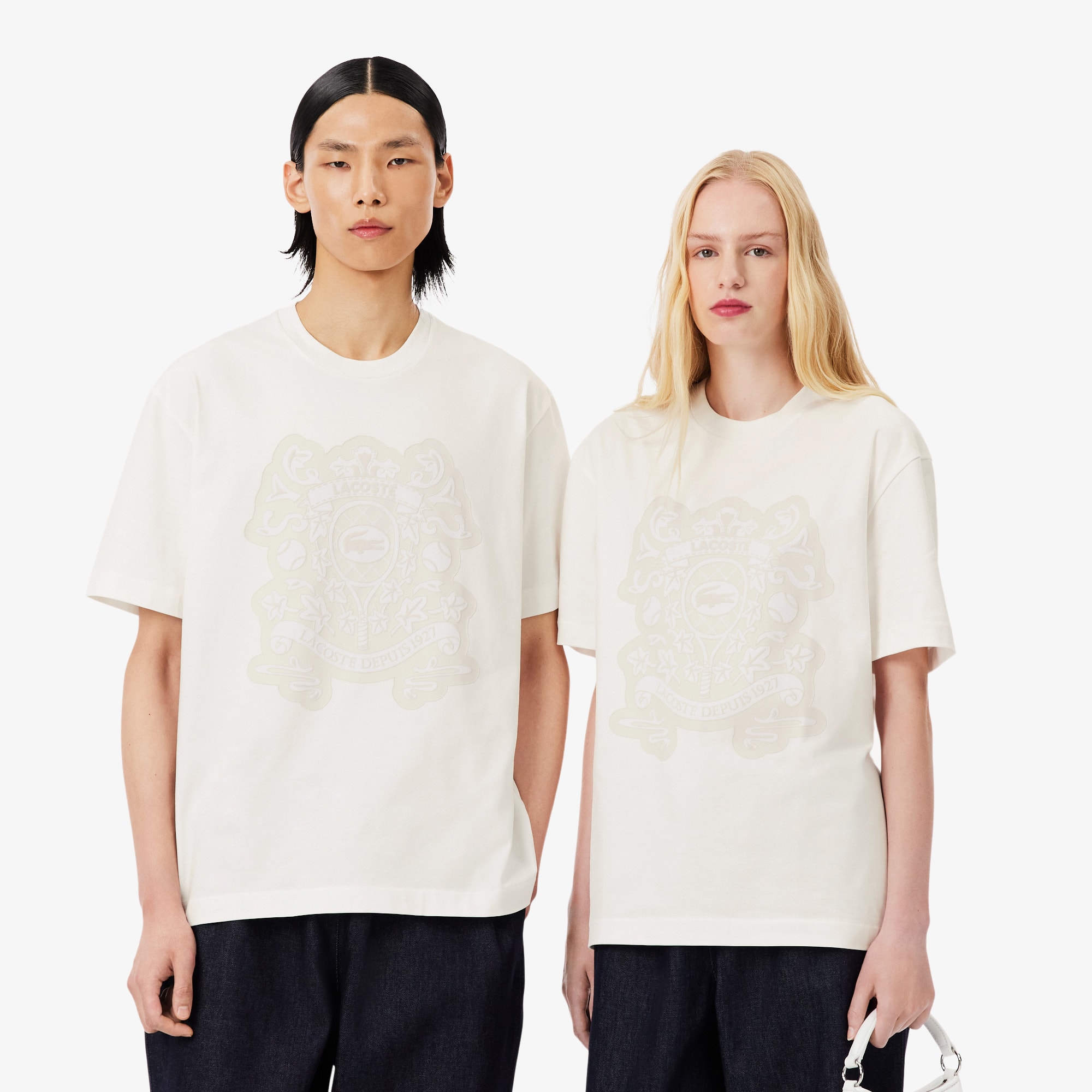 Lacoste Runway Shield Print T-shirt In White