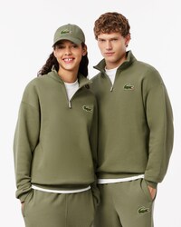 Unisex Loose Fit Badge Accent Half-Zip Sweatshirt