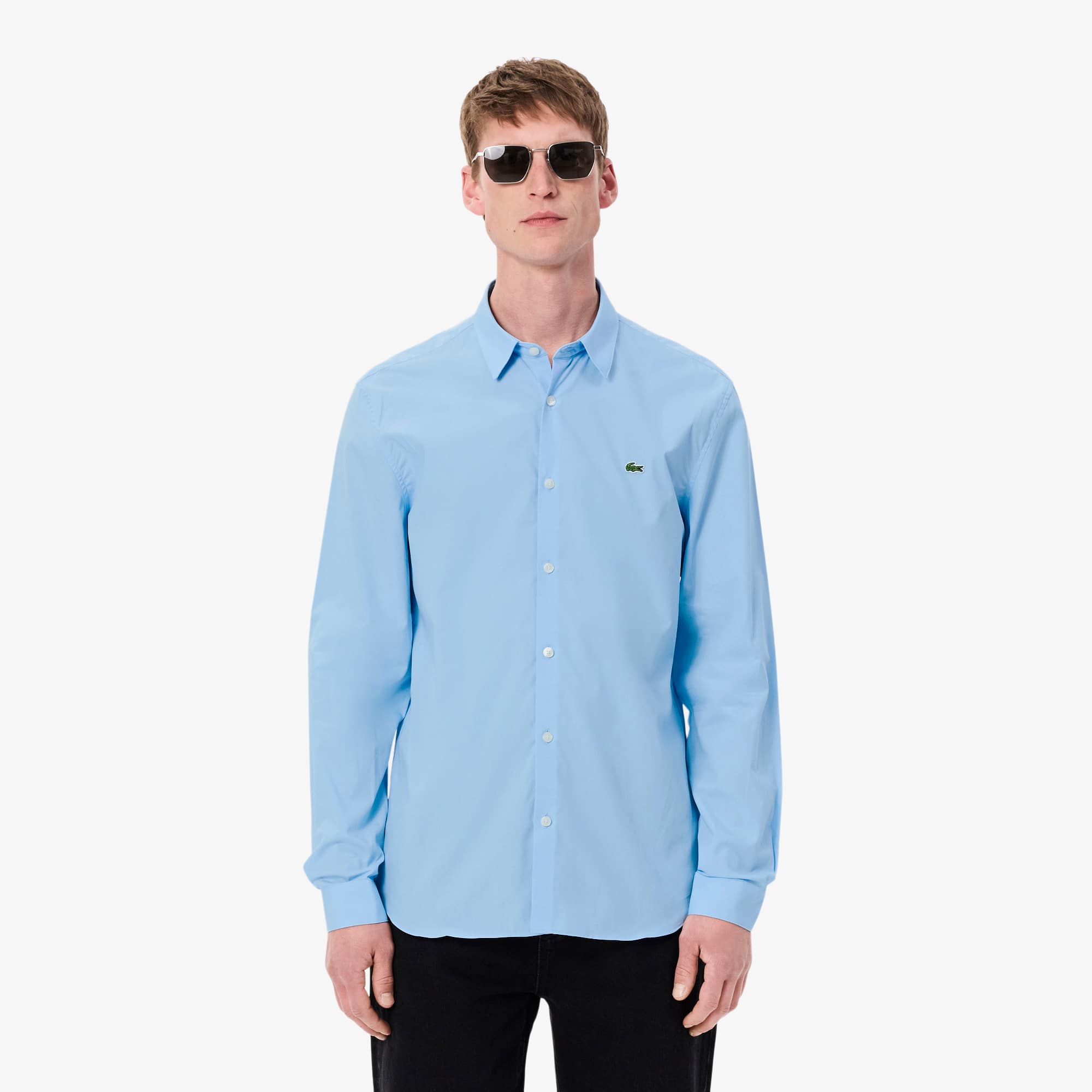 Lacoste Camisa Para Hombre Slim Fit De Popelina Elastico Azul