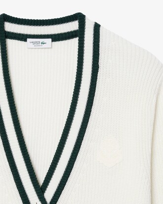 Badge Accent Wool Blend Golf Cardigan
