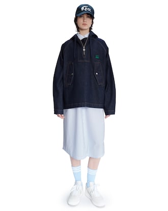 Veste unisexe Lacoste x A.P.C. avec capuche en denim de coton