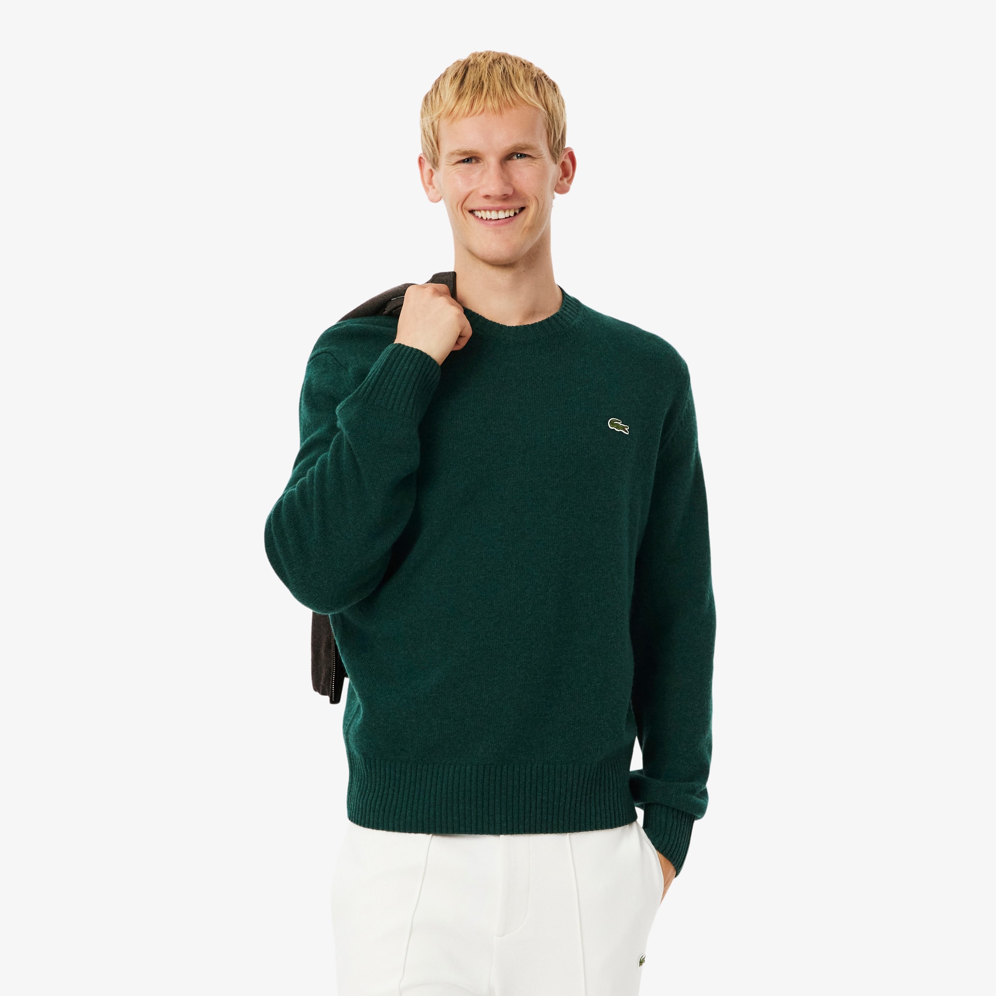 Lacoste Men's Wool Crew Neck Sweater - 4xl - 9 In Green