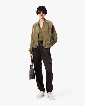 Women's Oversized Embroidered Signature Satin Bomber Jacket