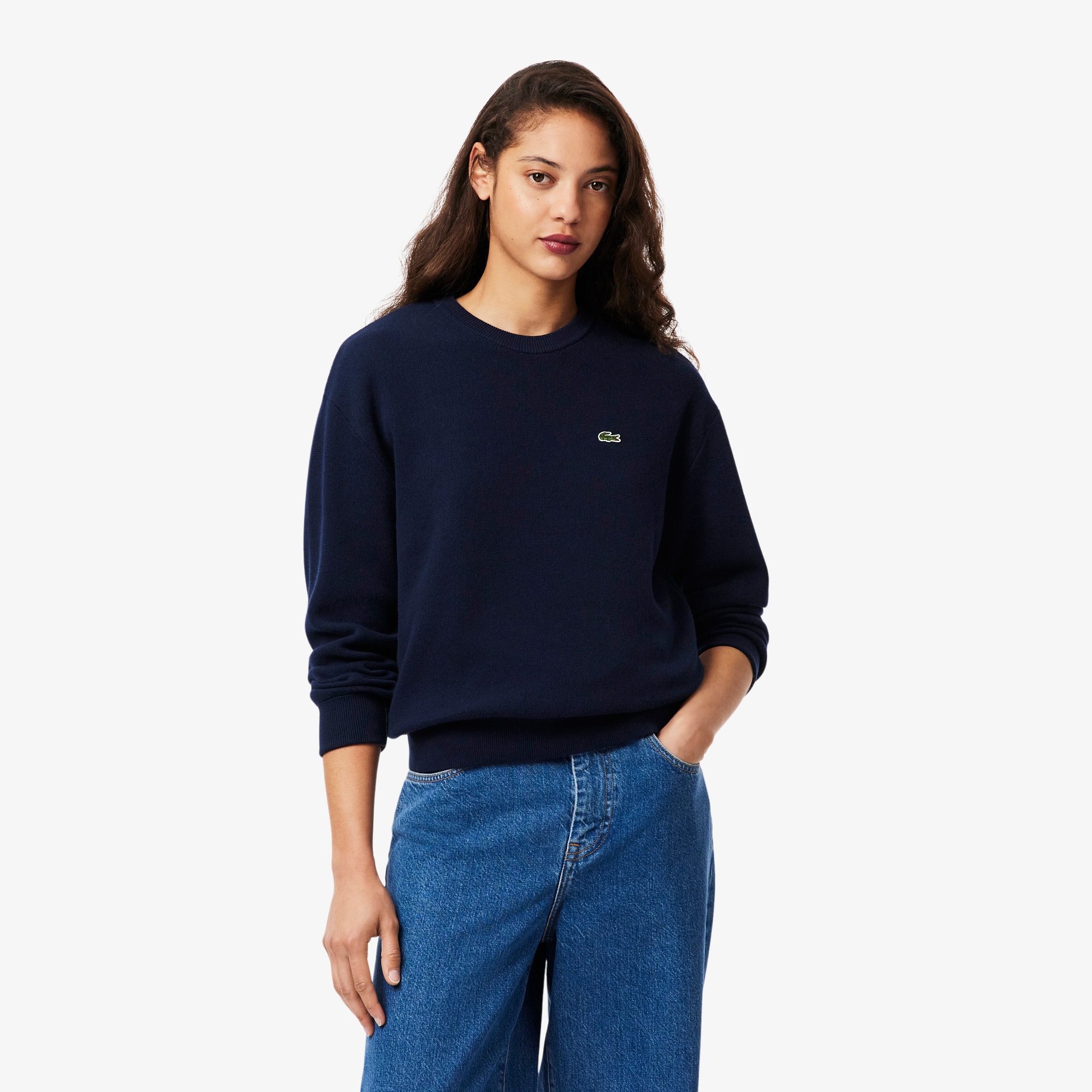 Lacoste Women's Relaxed Fit Cotton Crew Neck Sweater