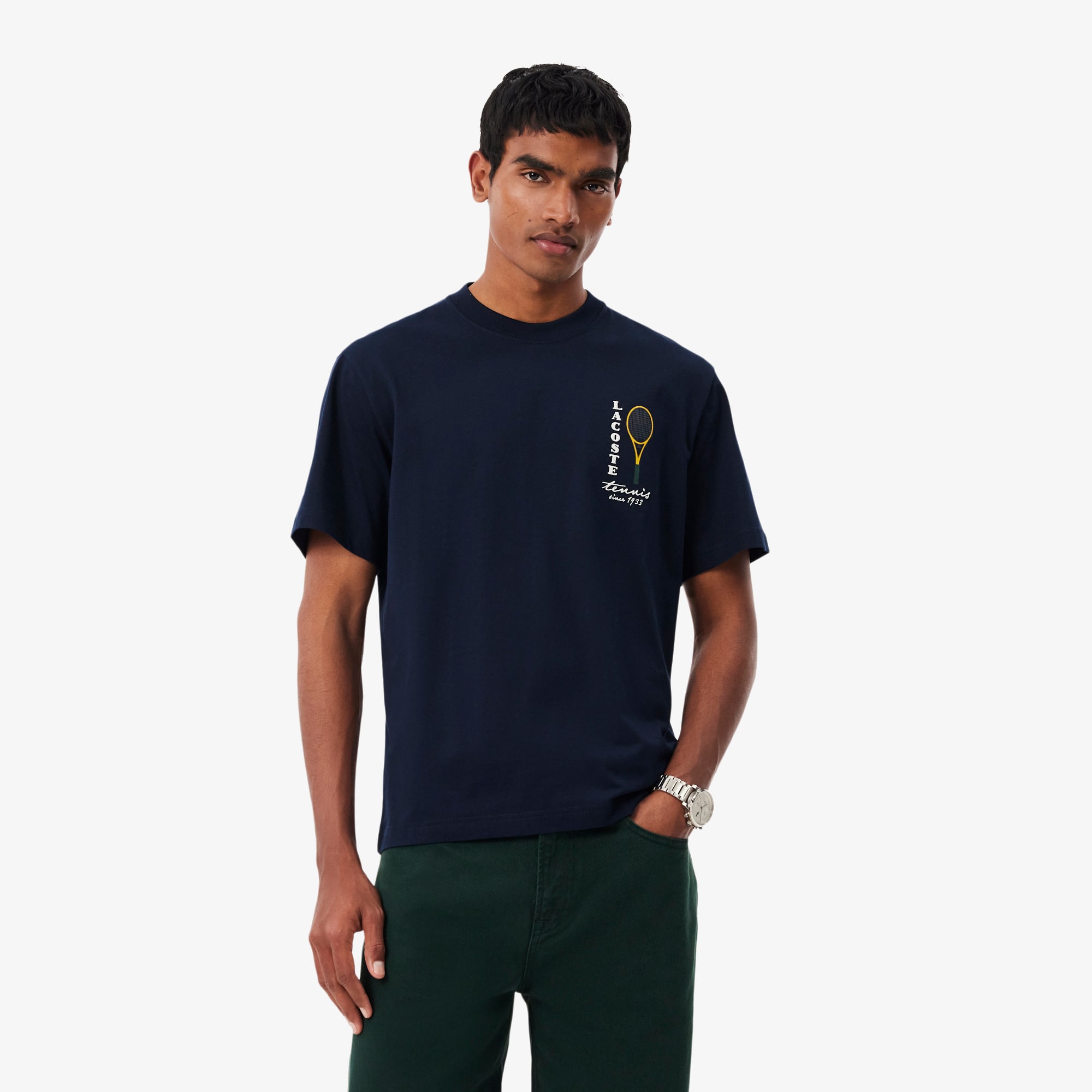 Lacoste Playera de Tejido Jersey de Algodón con Bordado y Estampado Azul