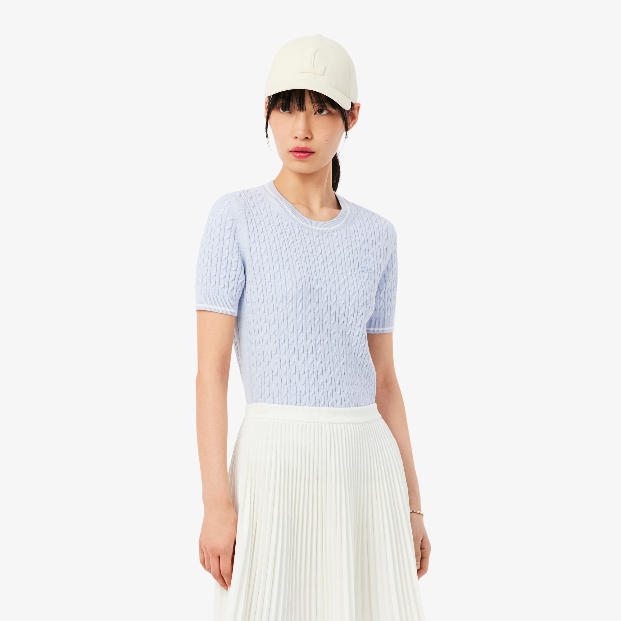 Lacoste Short Sleeved Cable Knit Sweater