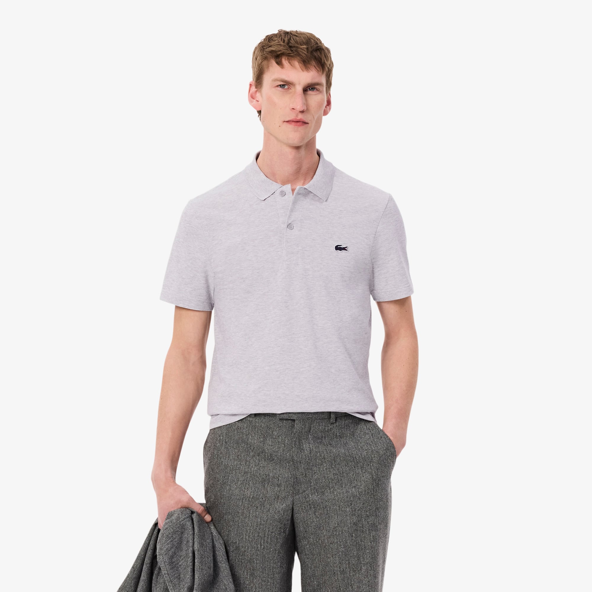 Lacoste Men's Regular Fit Long Sleeve Cotton Blend Polo - M - 4 In Gray