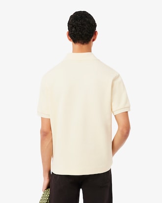 Loose Fit Badge Accent Fleece Polo Shirt