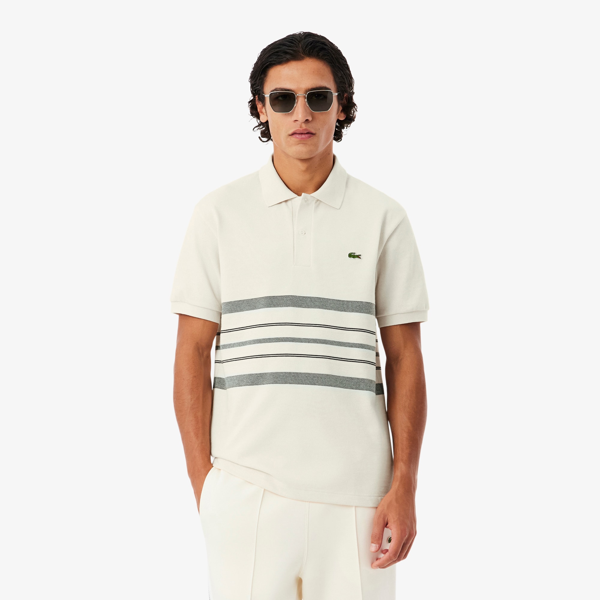 Lacoste Made In France Classic Fit Striped Polo - Xxl In Neutral