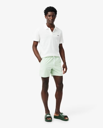 Men's Mid Length Striped Textured Swim Trunks
