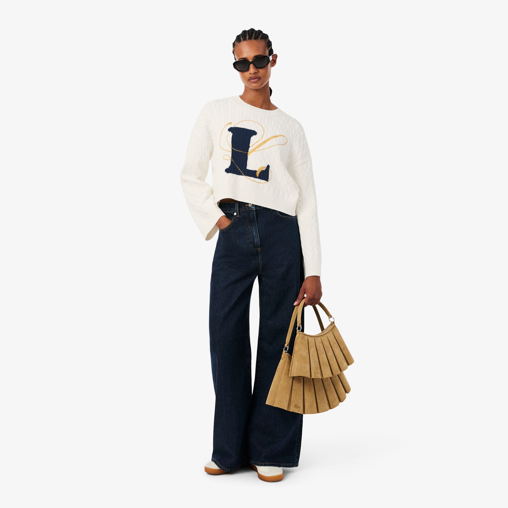 Embroidered Intarsia Cable Knit Sweater - Sweaters & Sweatshirts