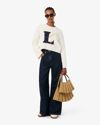 Embroidered Intarsia Cable Knit Sweater