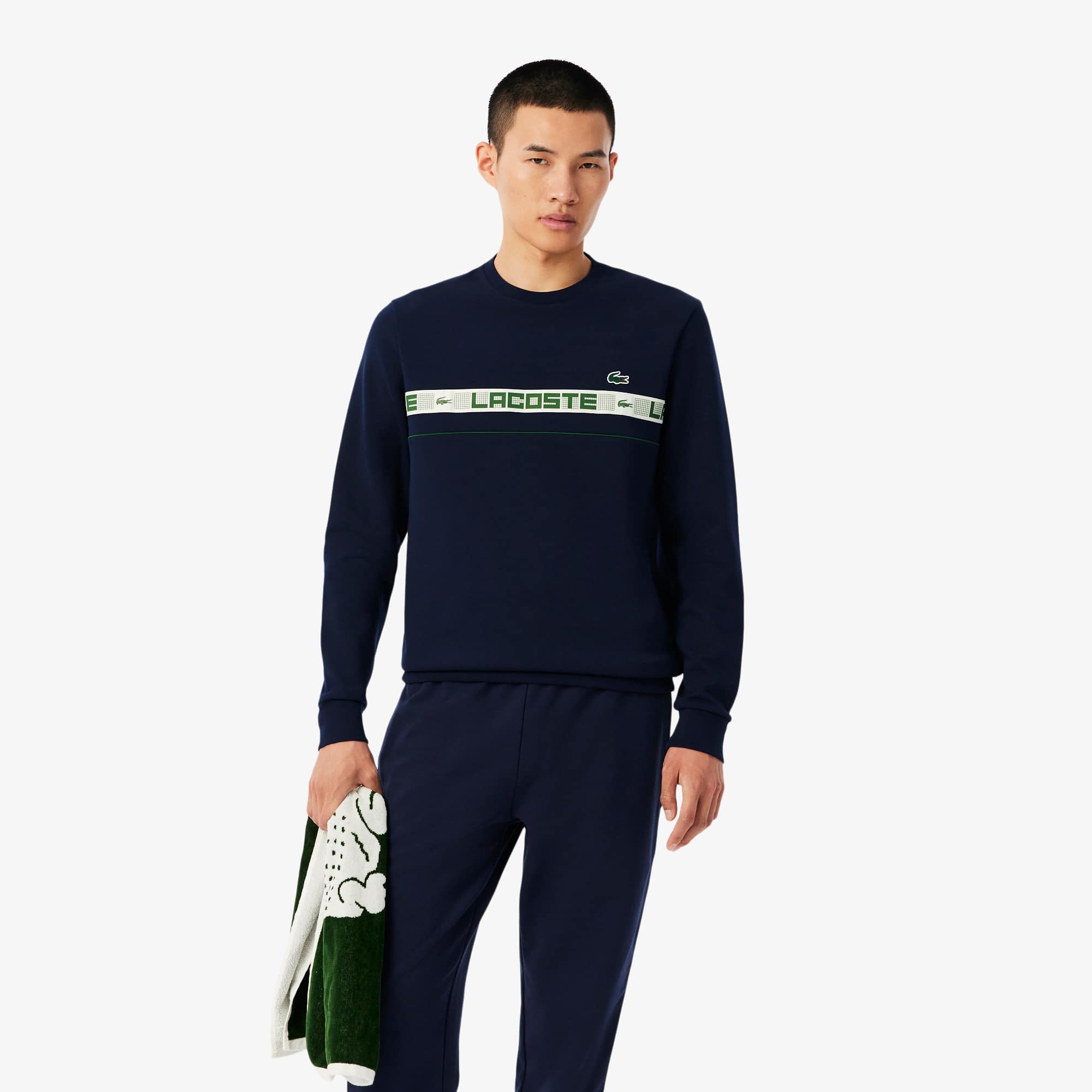 Lacoste Men's Branded Stripe Tennis Sweatshirt - S - 3 In Blue