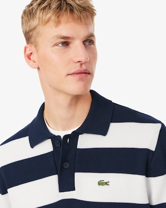 Striped Cotton Polo Collar Sweater