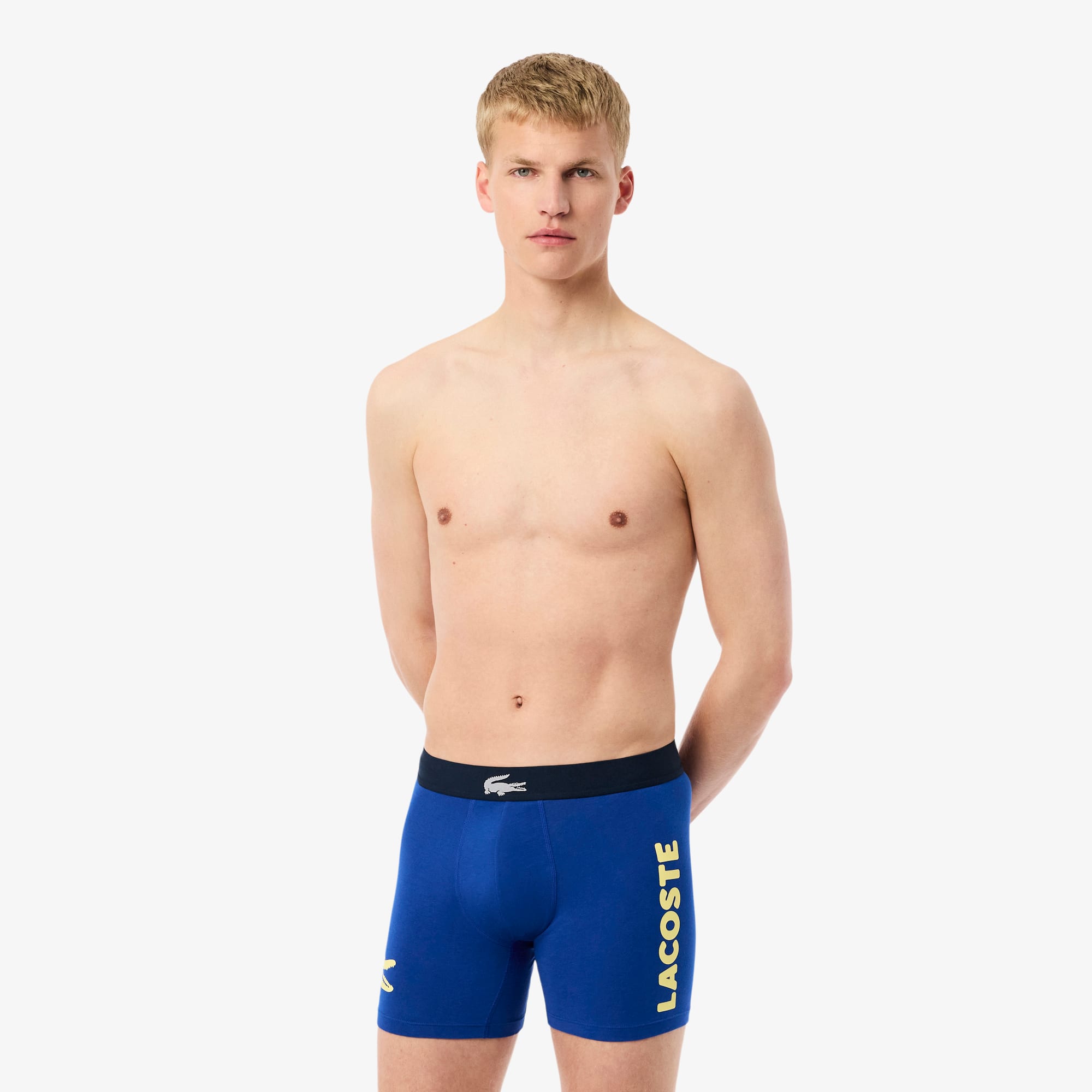 Lacoste Men's 3-pack Cotton Boxer Briefs In Blue