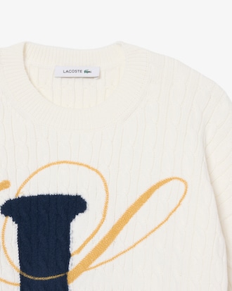 Embroidered Intarsia Cable Knit Sweater