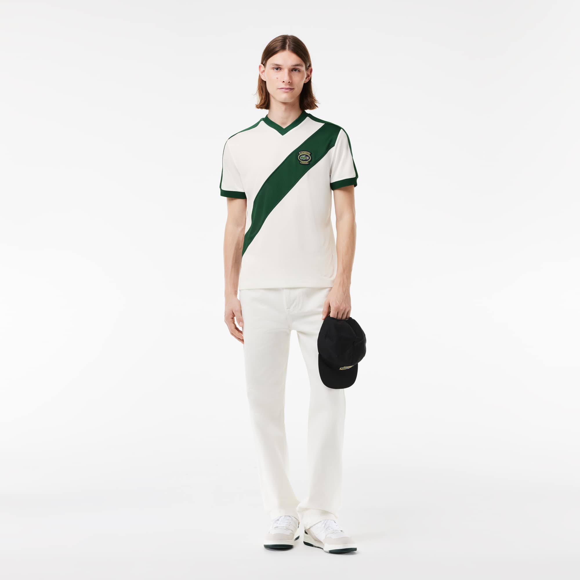 Lacoste スホティメッシュティテルTシャツ TH14870 031 Men's Cut Sewn Heritage Badge Mesh T-Shirt - T-shirts - New