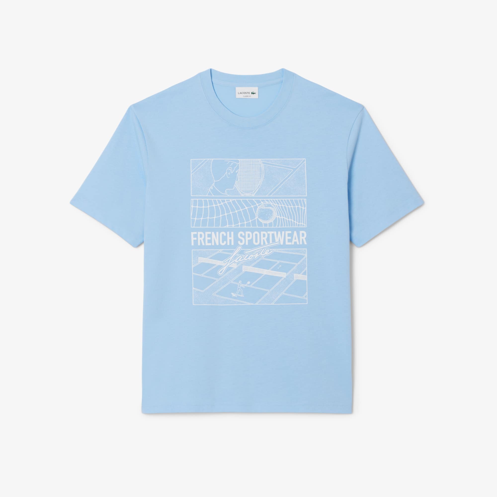 Lacoste Men's Tennis Court Print Cotton T-shirt - S - 3 In Blue