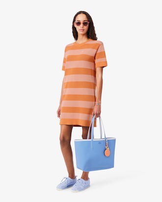 Striped Mesh Knit T-Shirt Dress