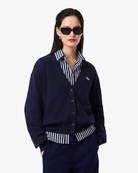 Women's V-Neck Moss Stitch Cotton Cardigan
