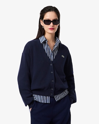 Women's V-Neck Moss Stitch Cotton Cardigan