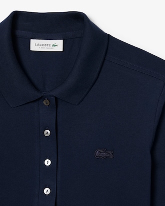 Polo femme slim fit &agrave; manches longues en piqu&eacute; stretch