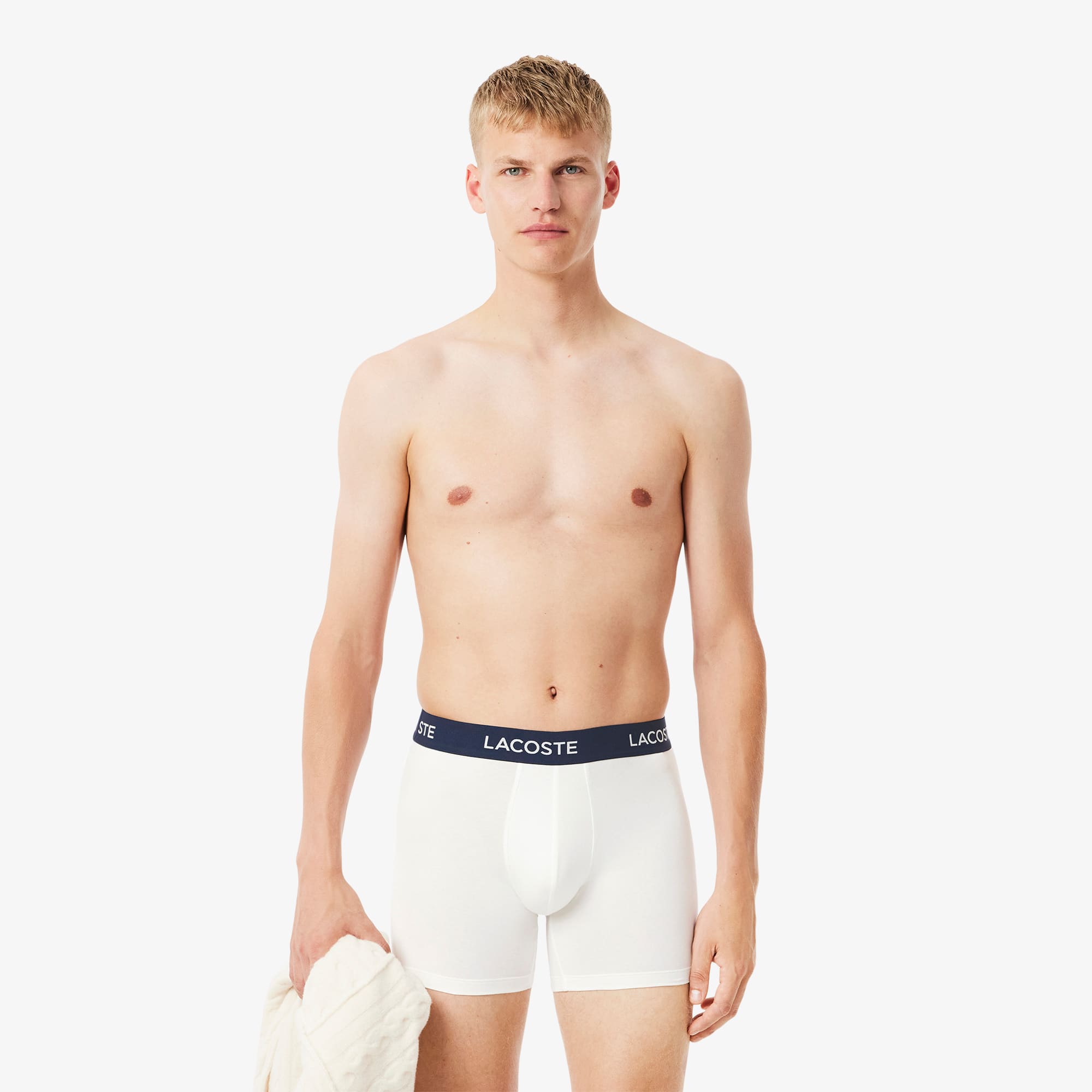 Lacoste Men's 5-Pack Regular-Fit Stretch Logo Band Boxer Briefs - WHITE