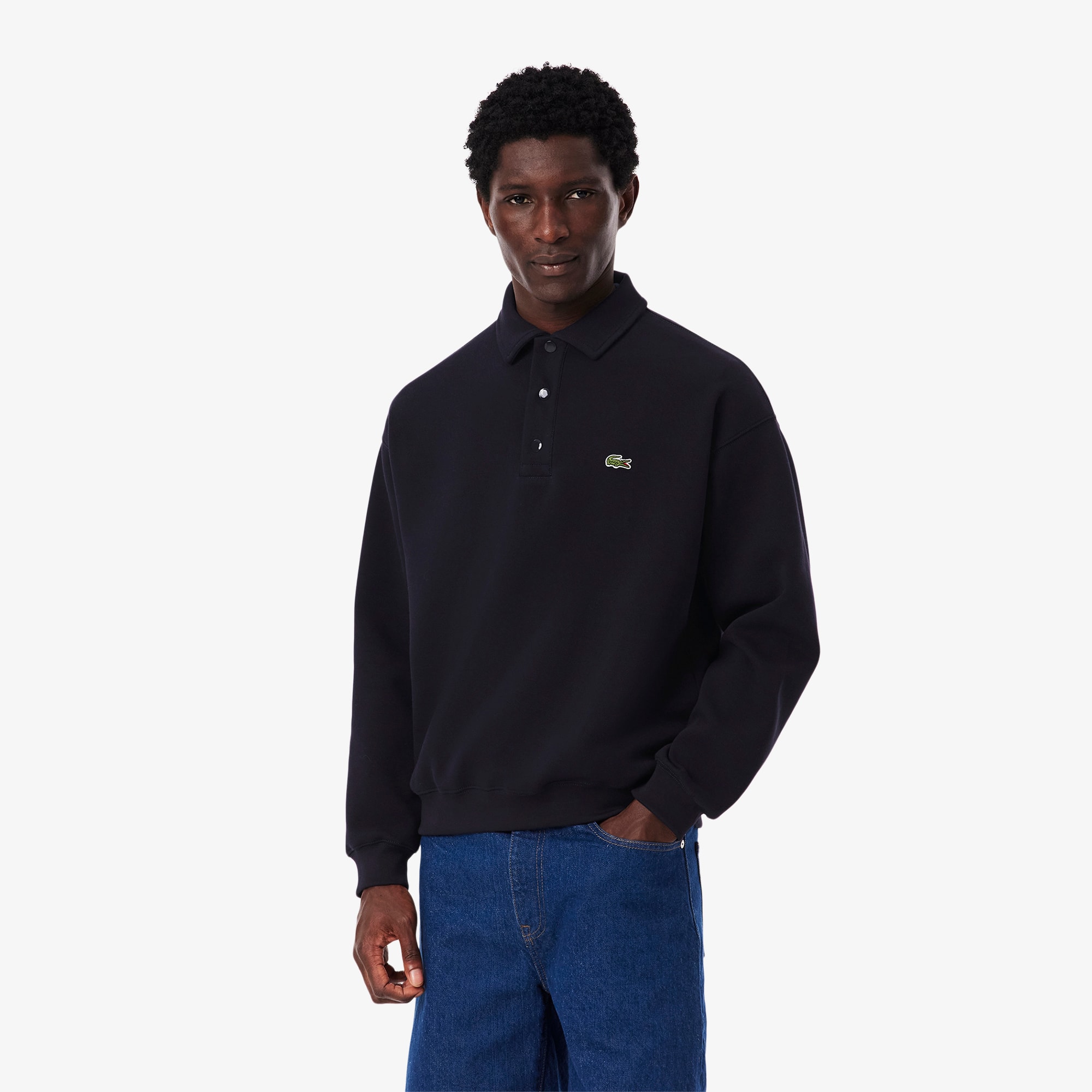 ★★ ★★ Men's Relaxed Fit Textured Pique Logo S Men's Loose Fit Piqué Sweatshirt - Sweaters & Sweatshirts