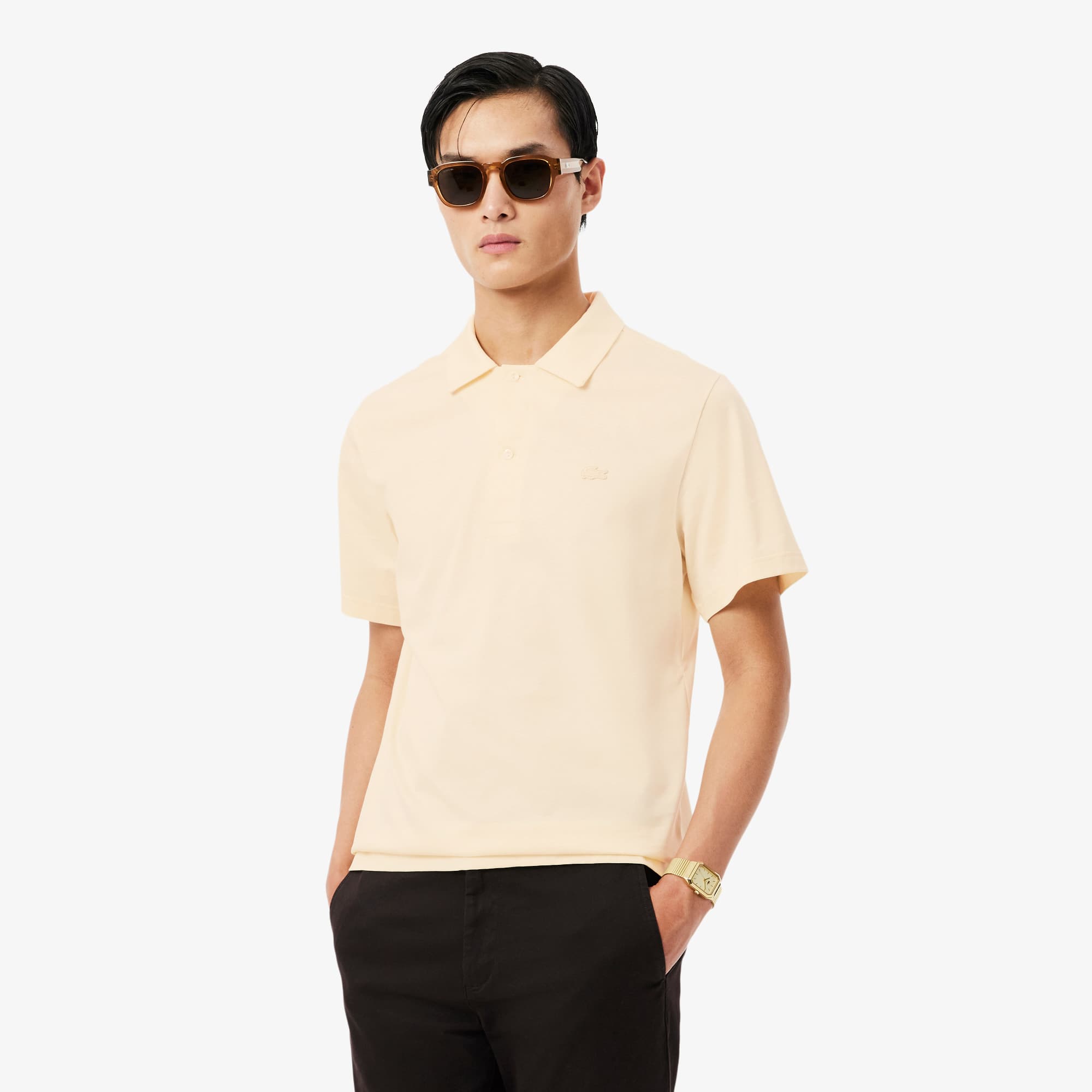 Lacoste Men's Paris Classic Fit Open Neck Embroidered Polo In Neutral